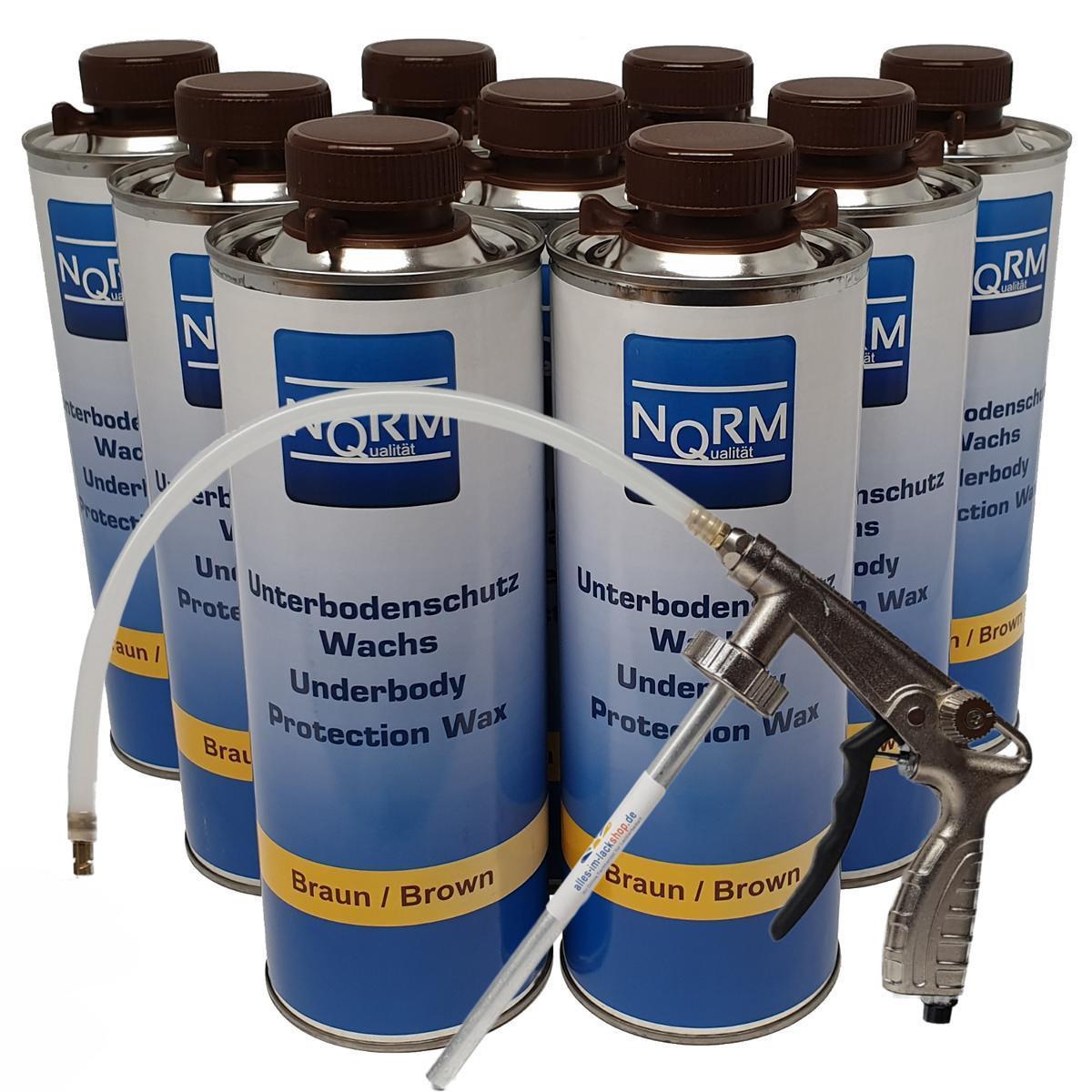 9 Liter Unterbodenschutz Wachs Wax Braun Transparent inkl 1 Spritzpistole Norm
